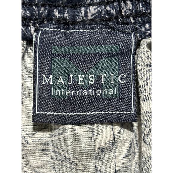 Majestic International Men's Printed Woven Lounge Pant Blue Leaf Sz S High Rise - Picture 4 of 5
